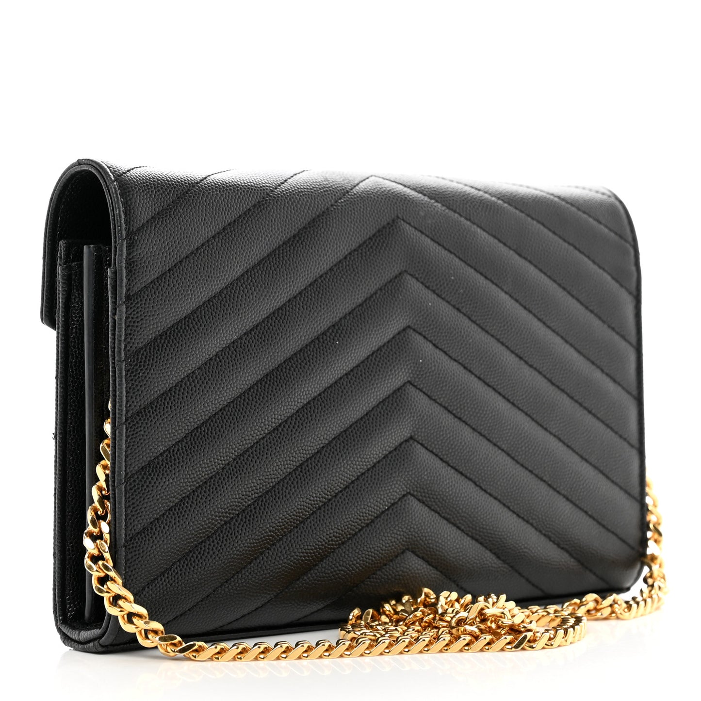 Grain De Poudre Matelasse Chevron Monogram Chain Wallet Black