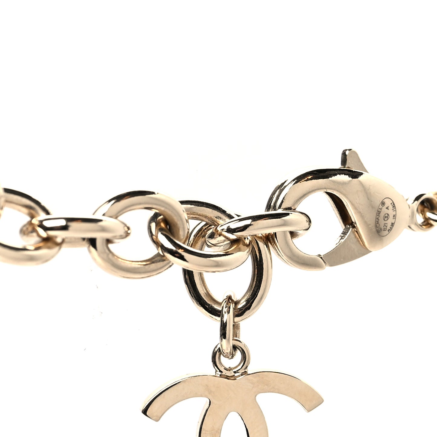 Pearl Crystal CC Airpods Necklace Gold