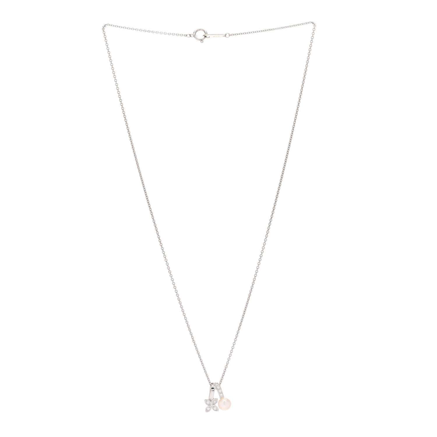 Mikimoto 18K White Gold Diamond Akoya Pearl 5.5mm Flower Pendant Necklace 3 of 5
