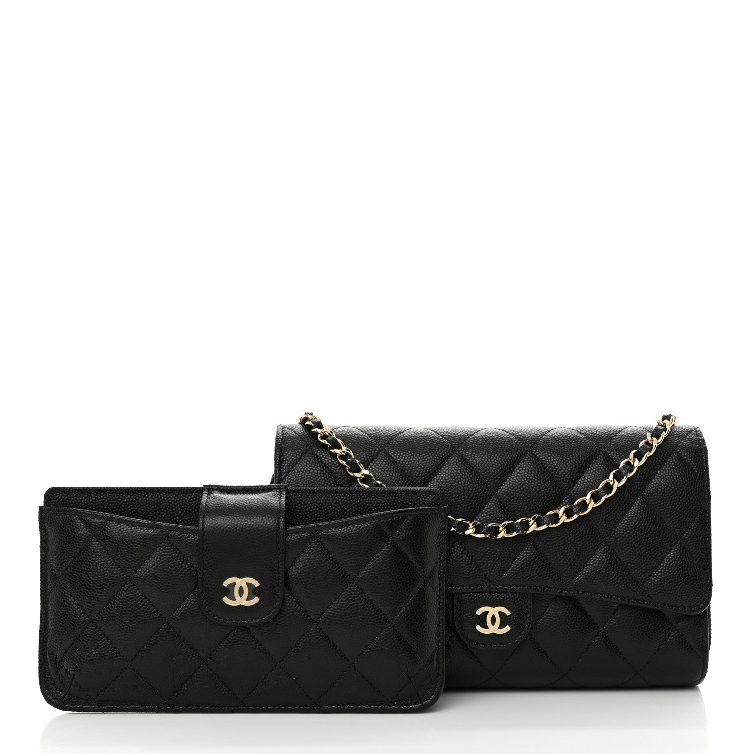 Chanel Caviar Quilted Phone Holder Wallet on Removable Chain Black 2 of 14