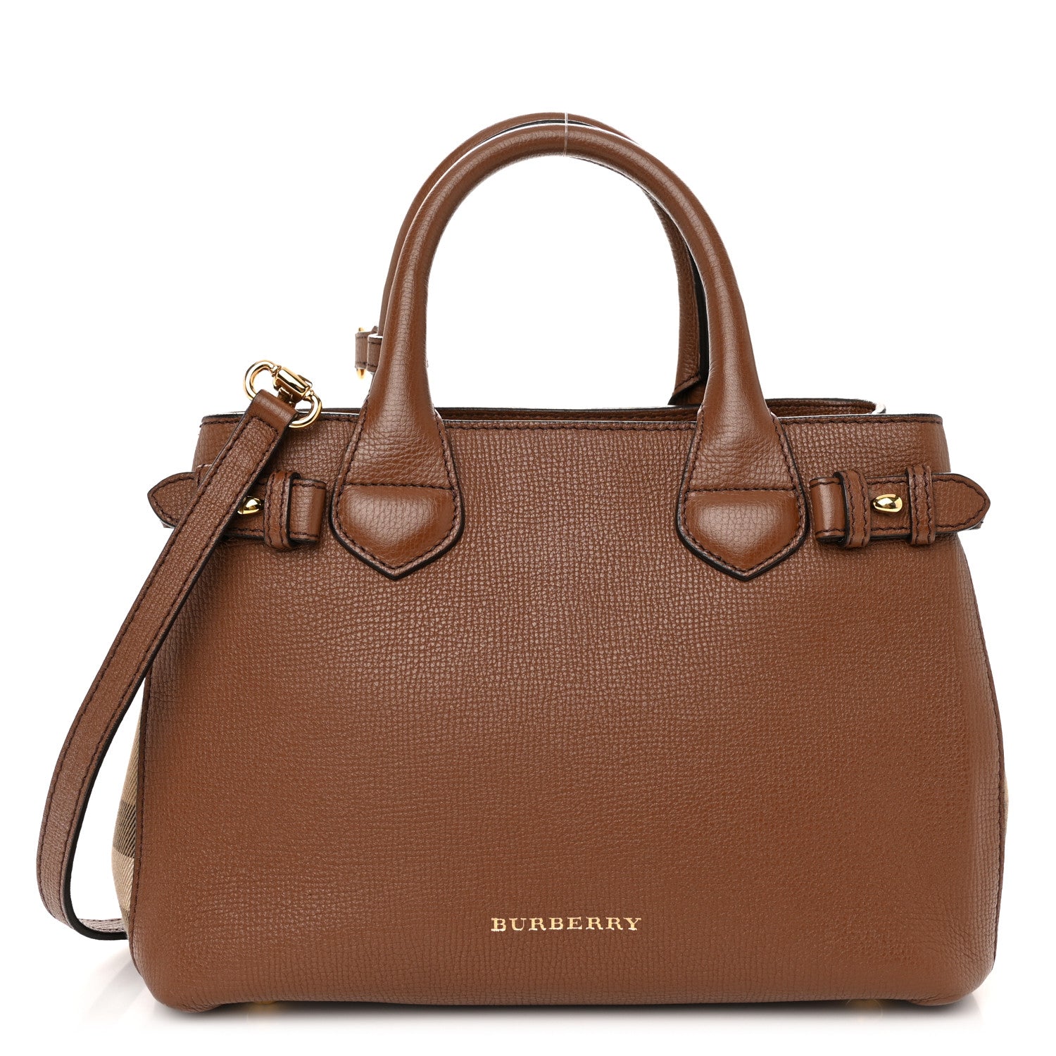 Burberry Derby Calfskin House Check Small Banner Tote Tan 1 of 11