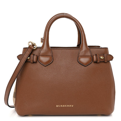 Burberry Derby Calfskin House Check Small Banner Tote Tan 1 of 11