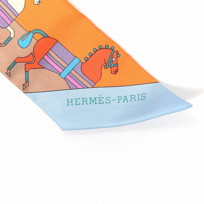 Hermes Silk Rocabar Twilly Orange Bleu Ciel 2 of 3