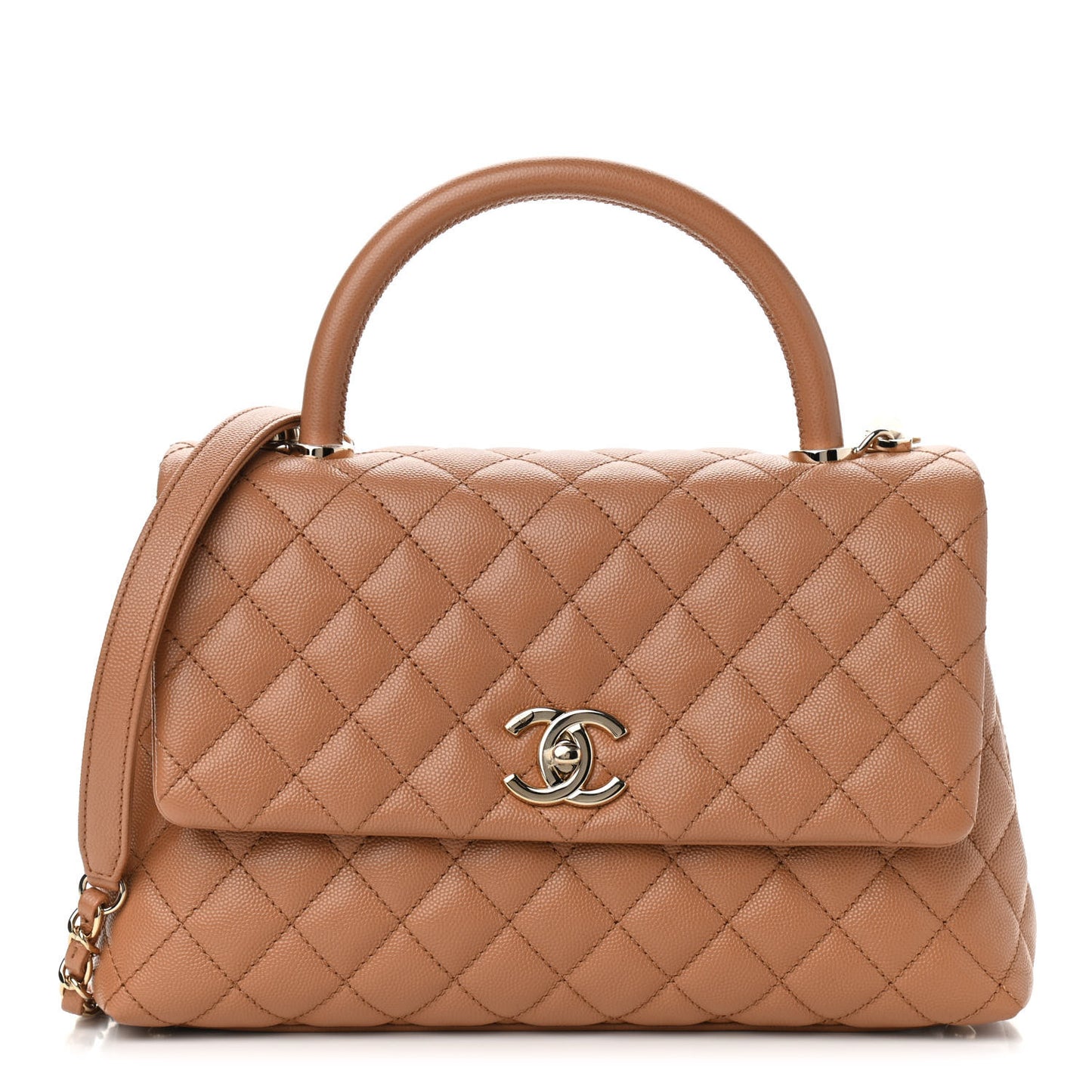 Caviar Quilted Small Coco Handle Flap Brown