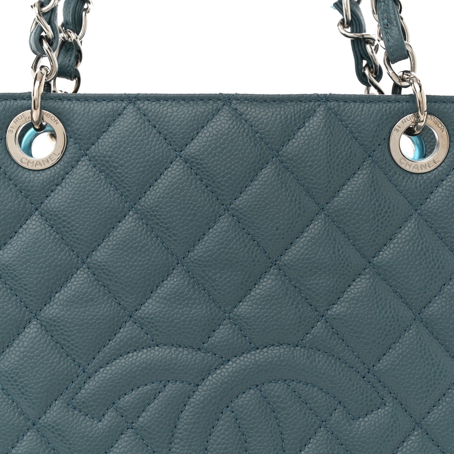 Caviar Quilted Petit Shopping Tote PST Blue