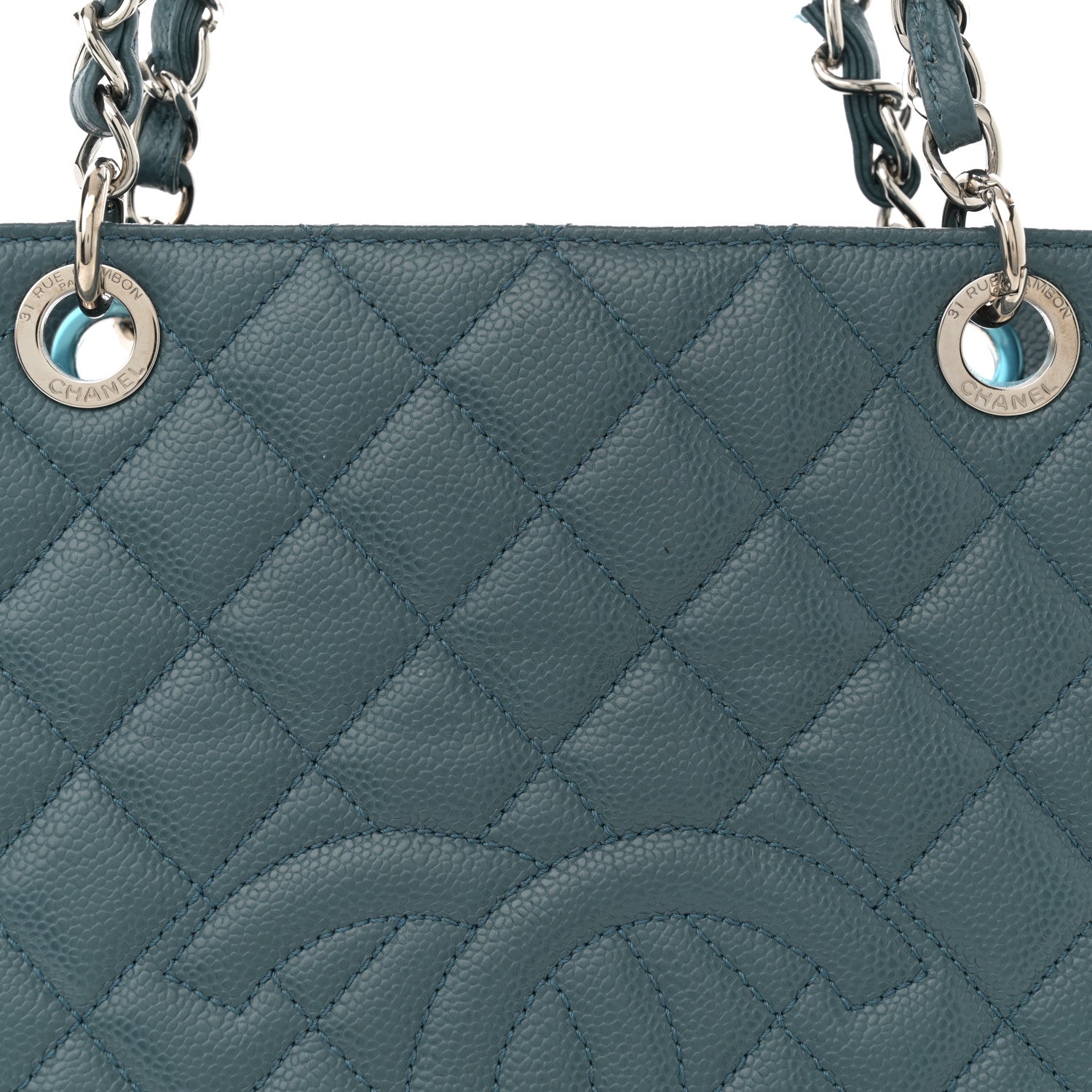 Chanel Caviar Quilted Petit Shopping Tote PST Blue 8 of 10