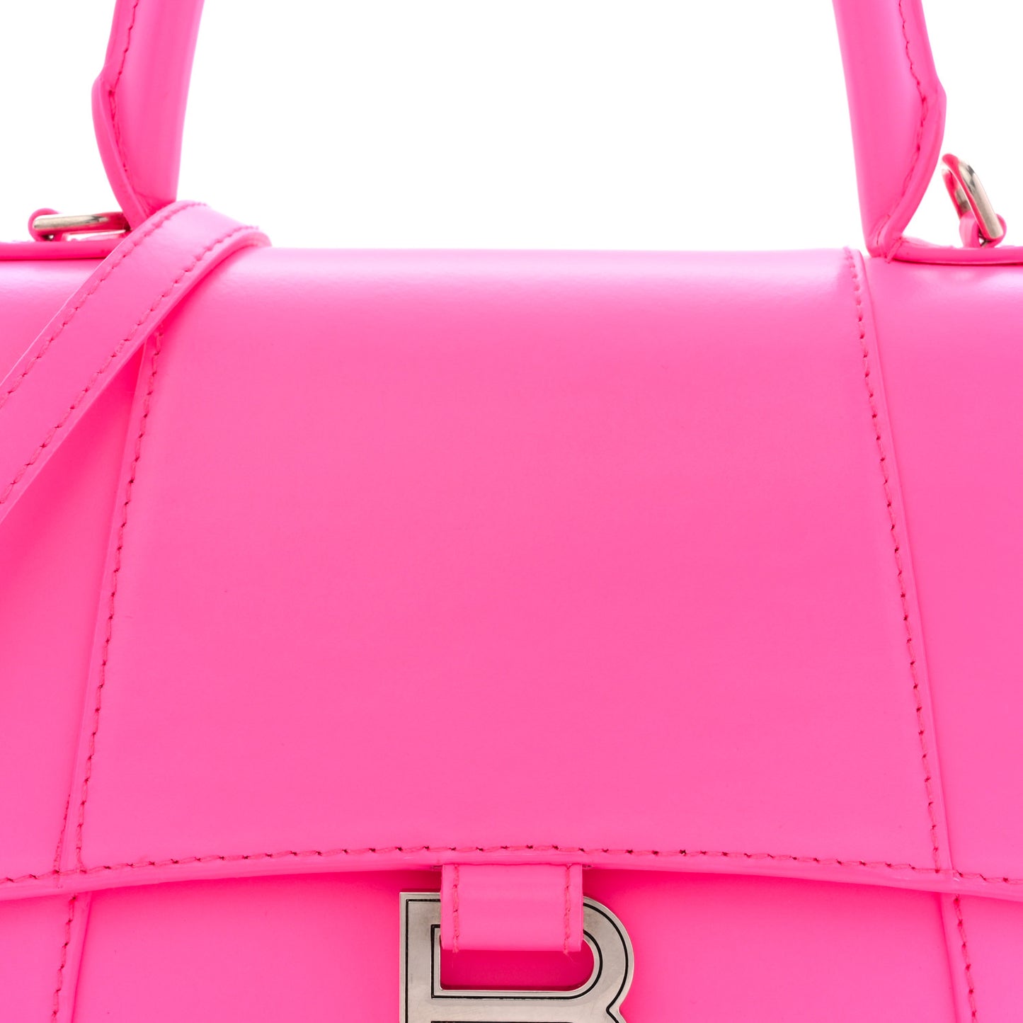 Shiny Box Calfskin Small Hourglass Top Handle Bag Acid Fuchsia