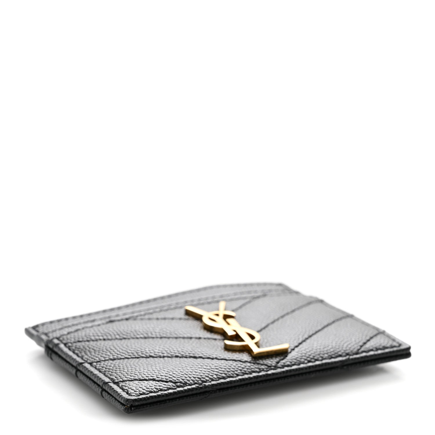 Saint Laurent Grain De Poudre Matelasse Chevron Monogram Credit Card Case Black 4 of 8