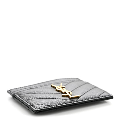 Saint Laurent Grain De Poudre Matelasse Chevron Monogram Credit Card Case Black 4 of 8