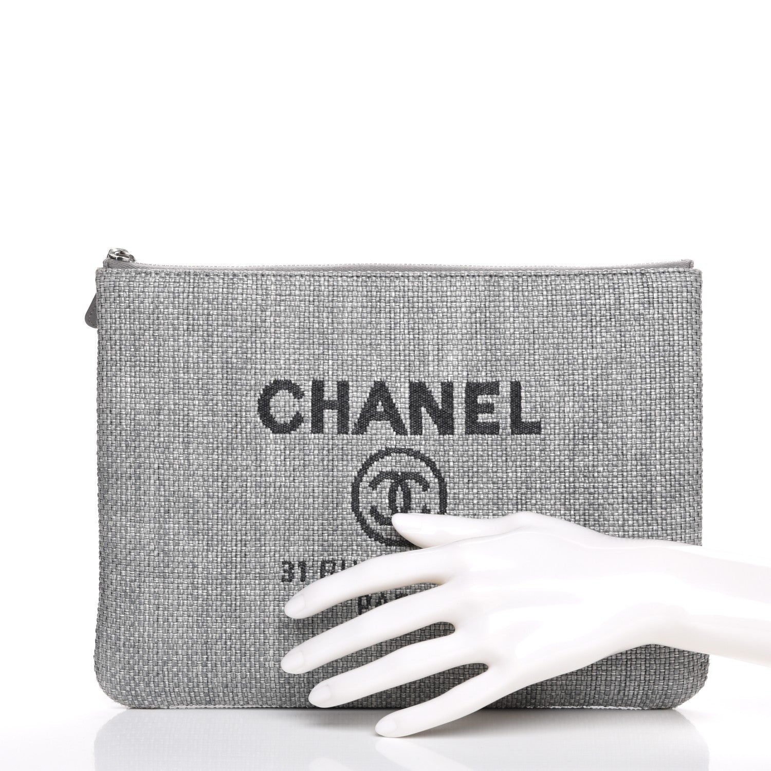 Chanel Canvas Large Deauville Pouch Grey 2 of 7