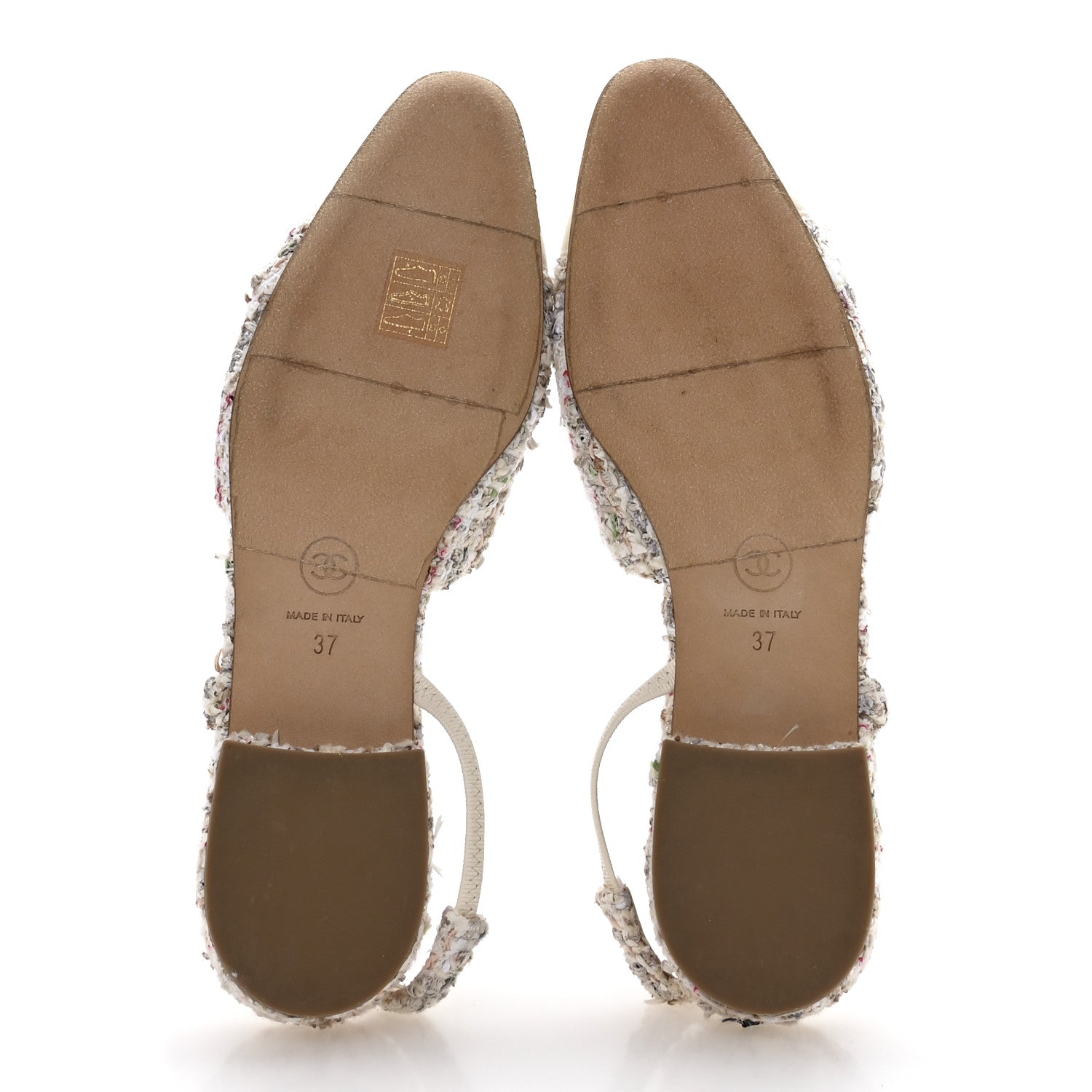 Chanel Tweed Cap Toe CC Slingback Flat 37 White 1855909 – FASHIONPHILE
