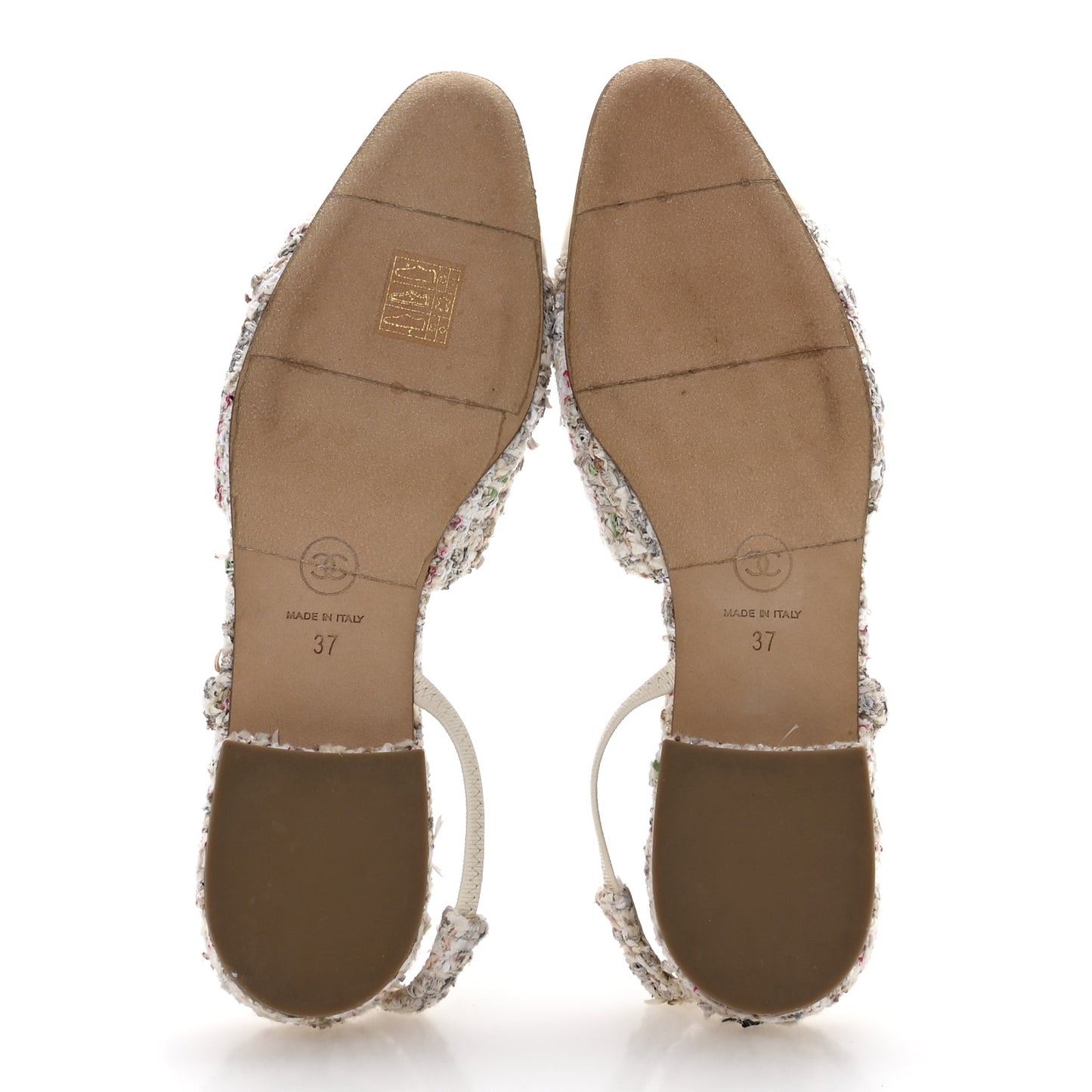 Tweed Cap Toe CC Slingback Flat 37 White