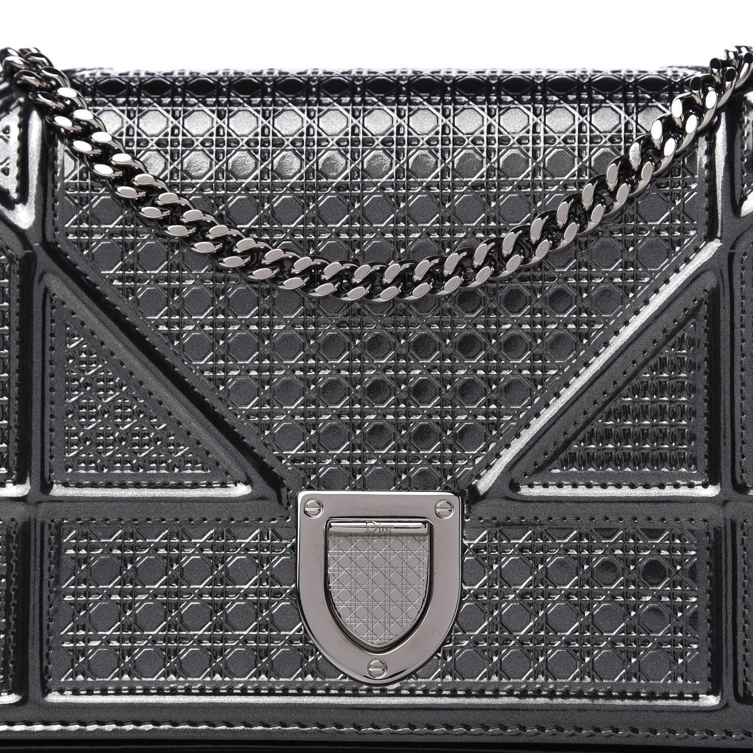 Christian Dior Metallic Patent Micro-Cannage Diorama Wallet on Chain Pouch Onyx Black 9 of 9