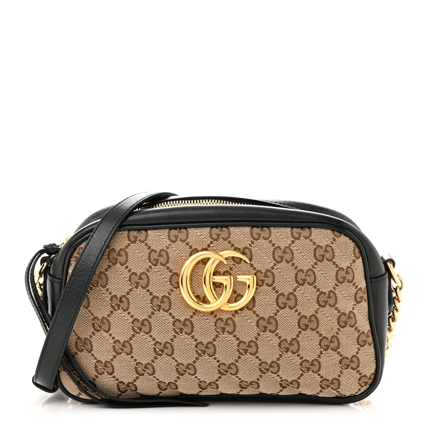 Monogram Matelasse Diagonal Small GG Marmont Chain Shoulder Bag Beige Black