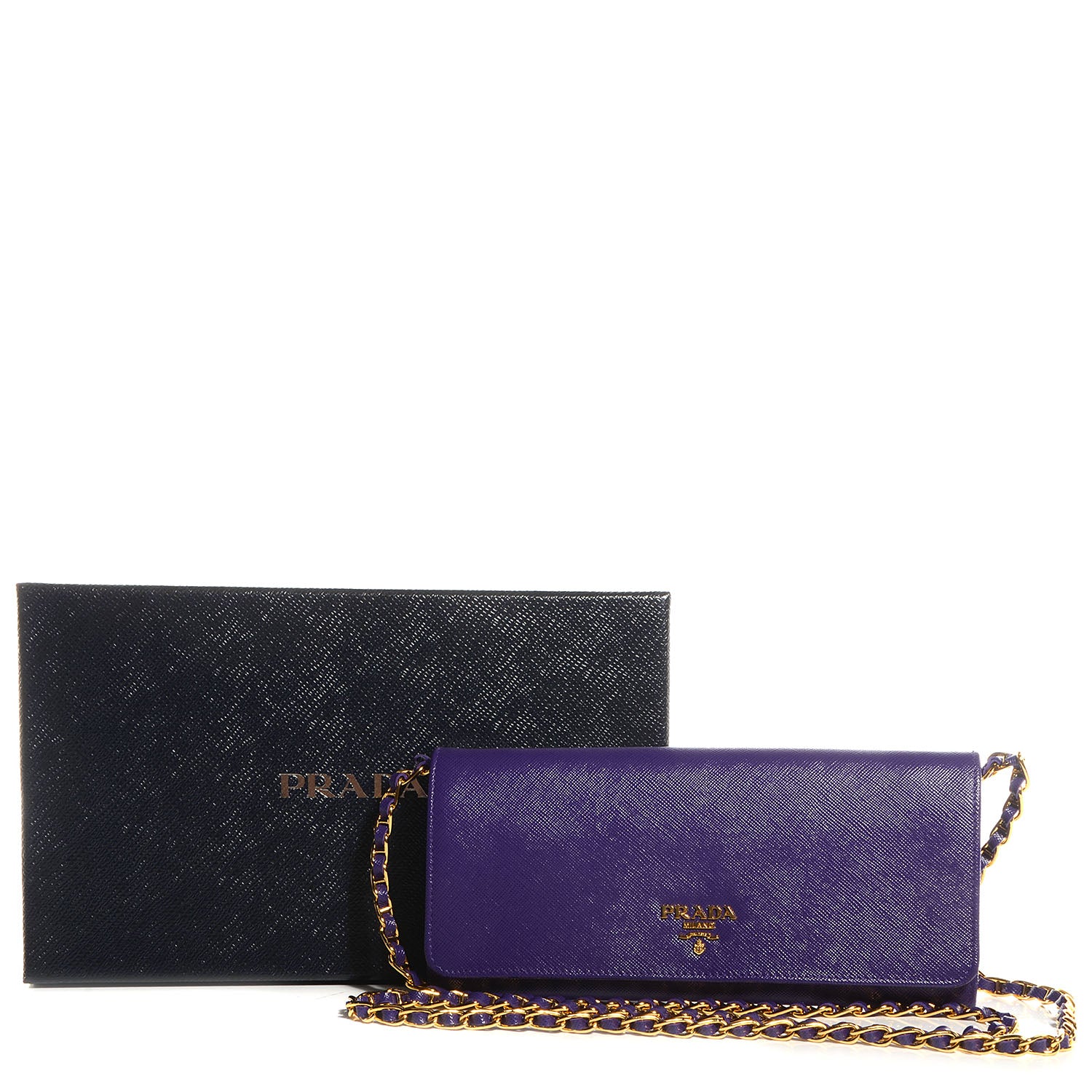 Prada Saffiano Metal Oro Chain Wallet Viola 83834 – FASHIONPHILE