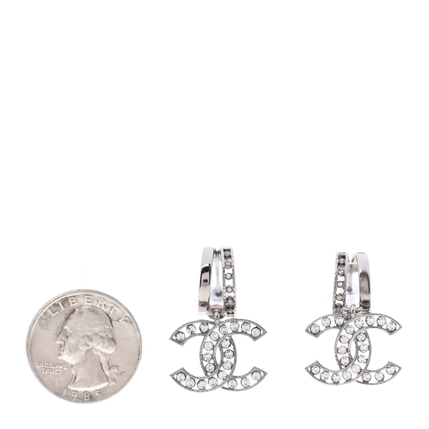 Chanel Crystal CC Drop Earrings Silver 2 of 4