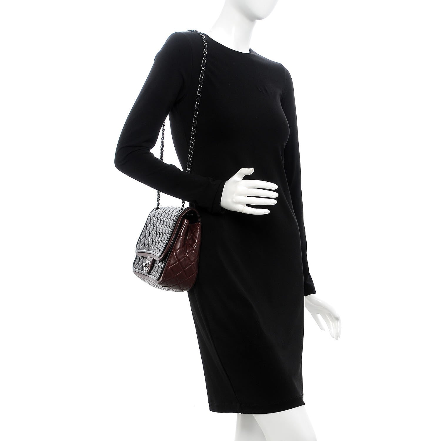 Chanel Lambskin Quilted Large Twist Two Tone Flap Bag Black Burgundy 2 of 8