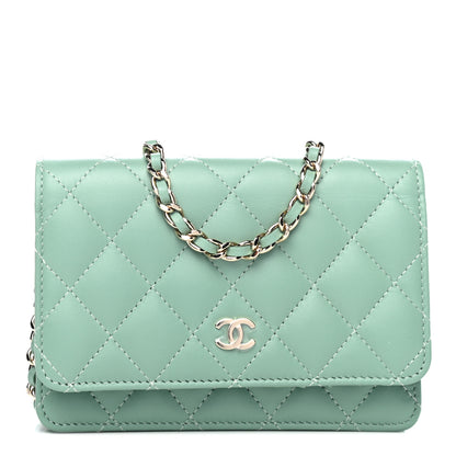 Chanel Lambskin Quilted Mini Wallet On Chain WOC Light Green 1 of 4