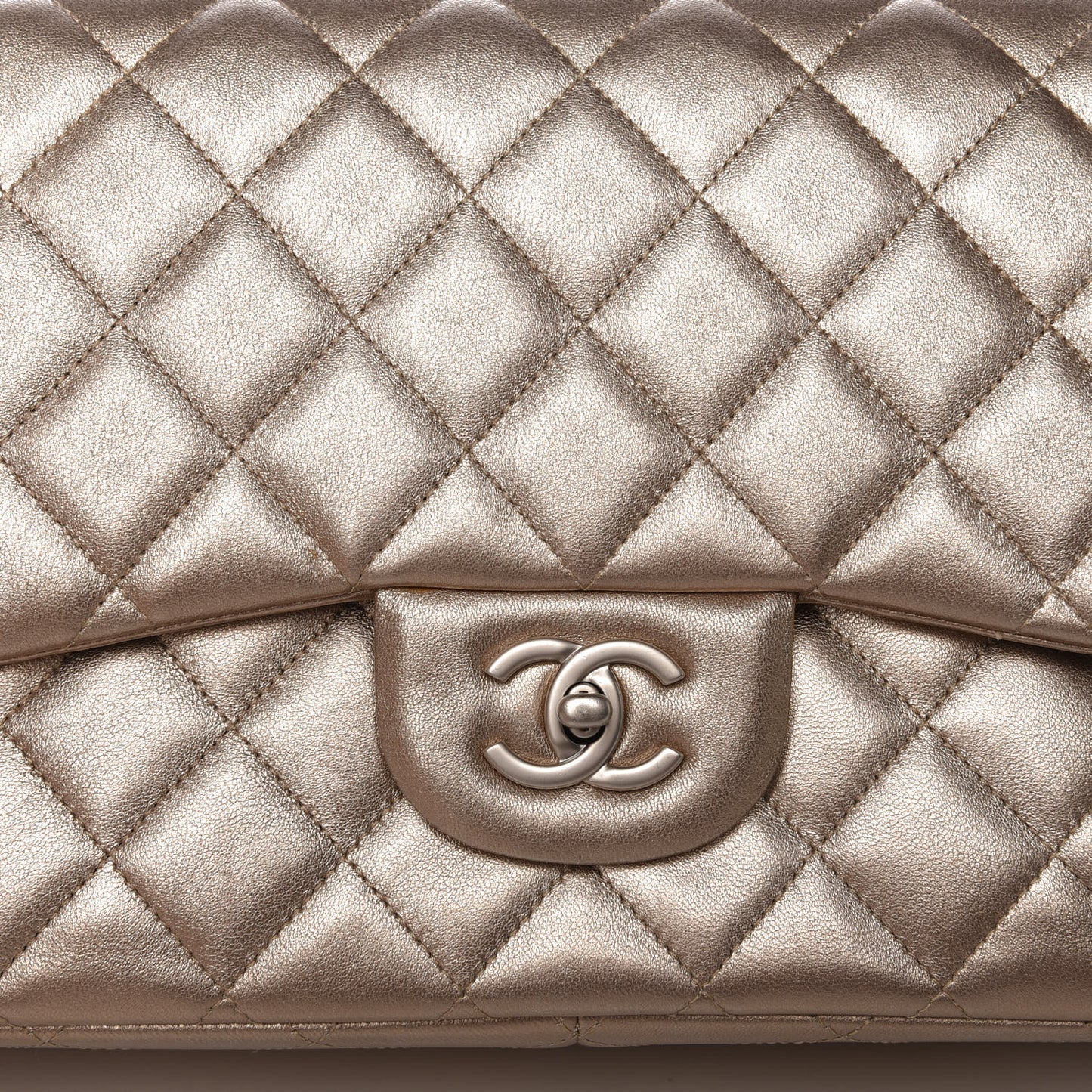 Metallic Lambskin Quilted Jumbo Double Flap Bronze