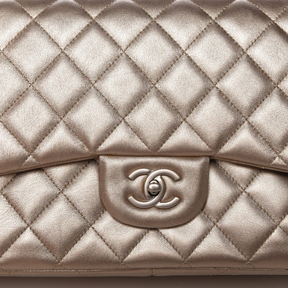 Chanel Metallic Lambskin Quilted Jumbo Double Flap Bronze 10 of 12