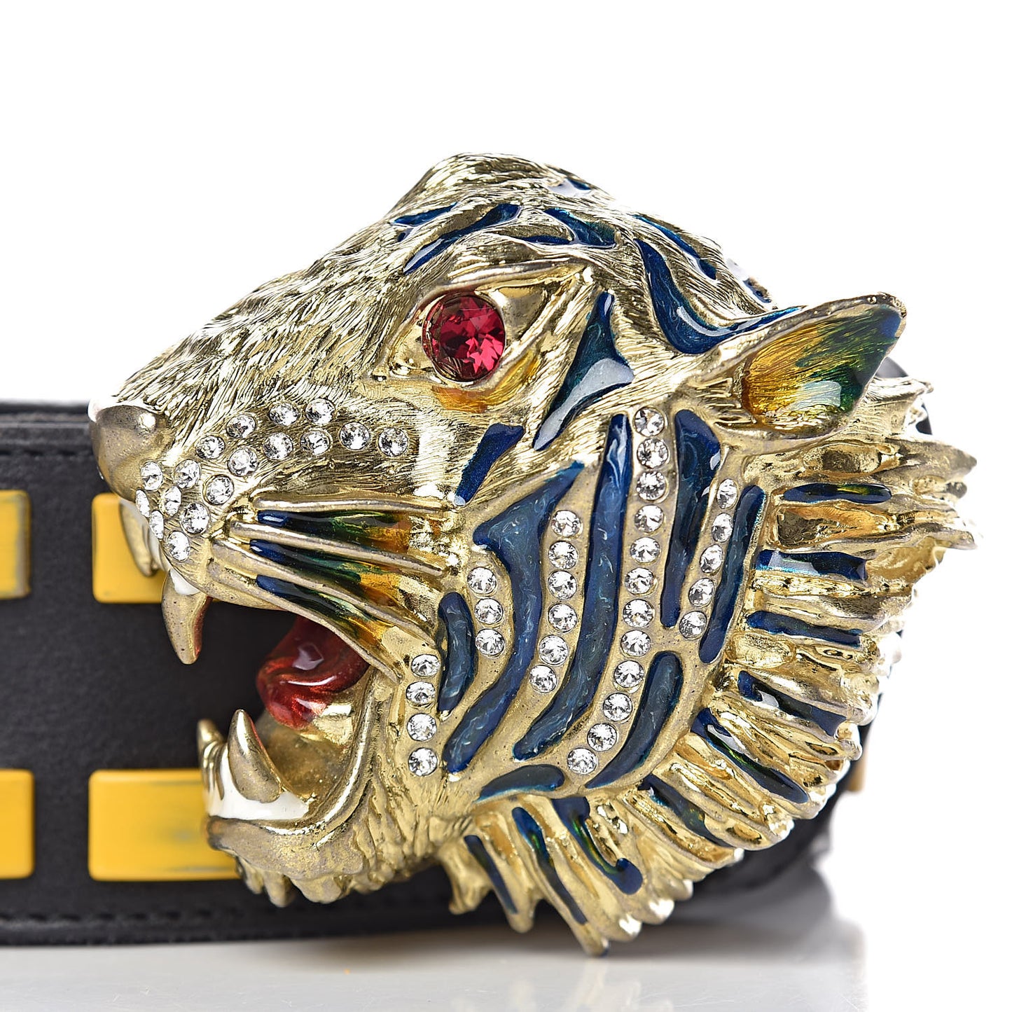 Metal Tiger Head Studded Belt 80 32 Yellow Black