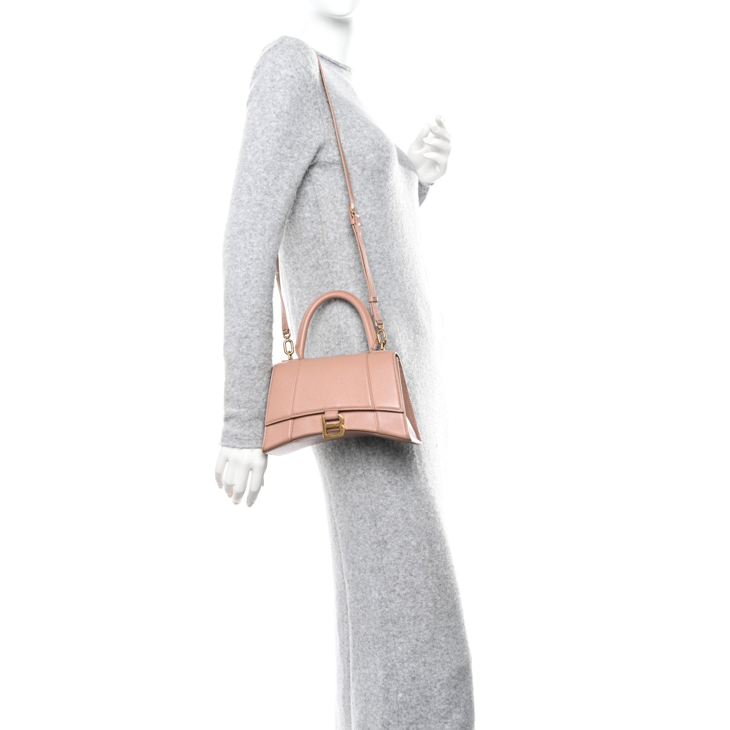 Grained Calfskin Small Hourglass Top Handle Bag Nude Beige