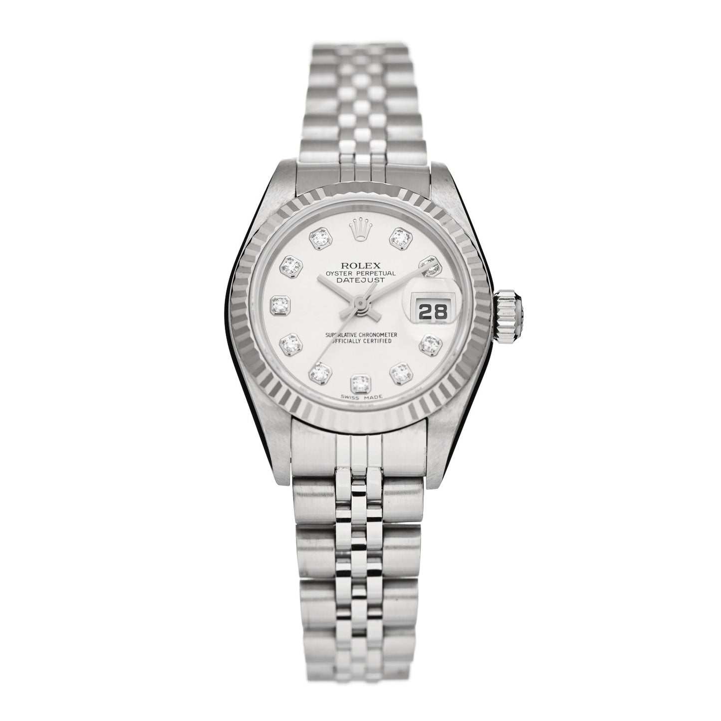Stainless Steel 18K White Gold Diamond 26mm Oyster Perpetual Datejust Watch Silver 79174