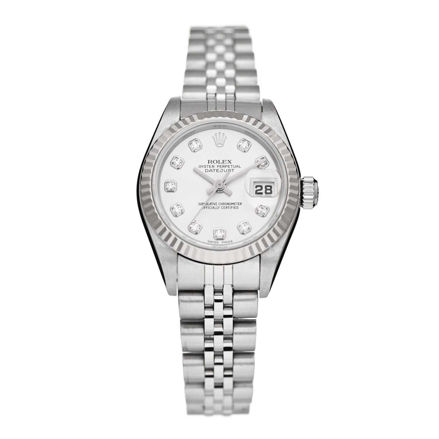 Rolex Stainless Steel 18K White Gold Diamond 26mm Oyster Perpetual Datejust Watch Silver 79174 1 of 4