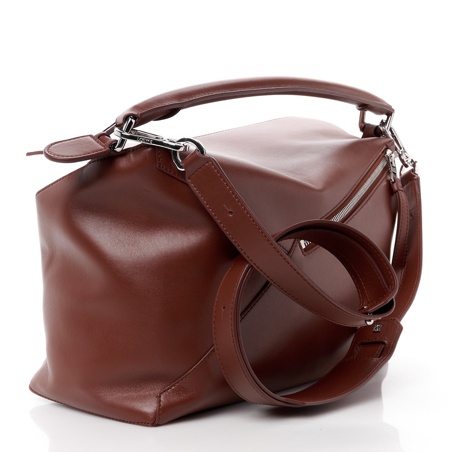 Shiny Calfskin Large Puzzle Bag Brownie