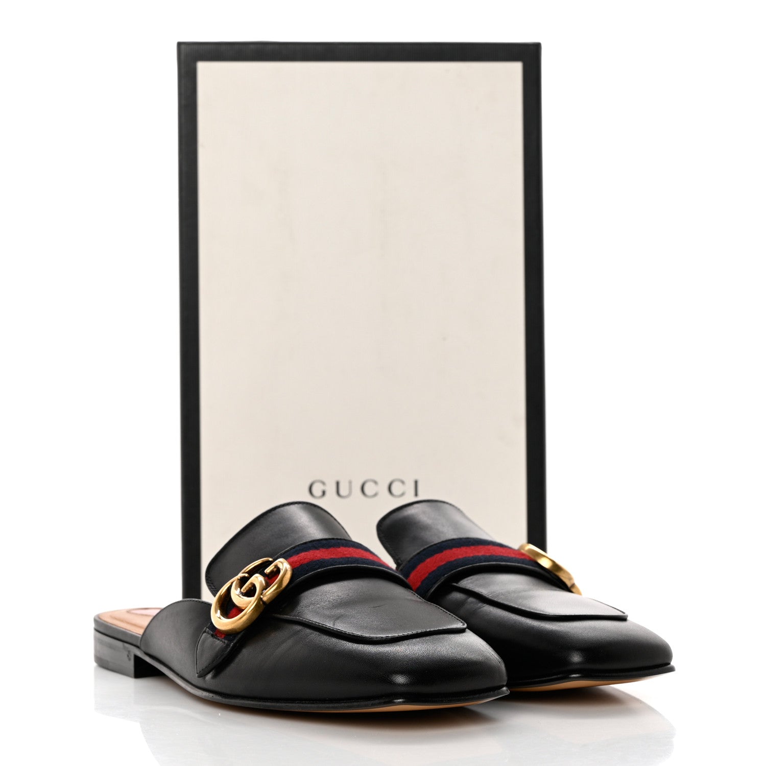 Gucci Calfskin Web Womens Peyton GG Slippers 40.5 Black 9 of 9