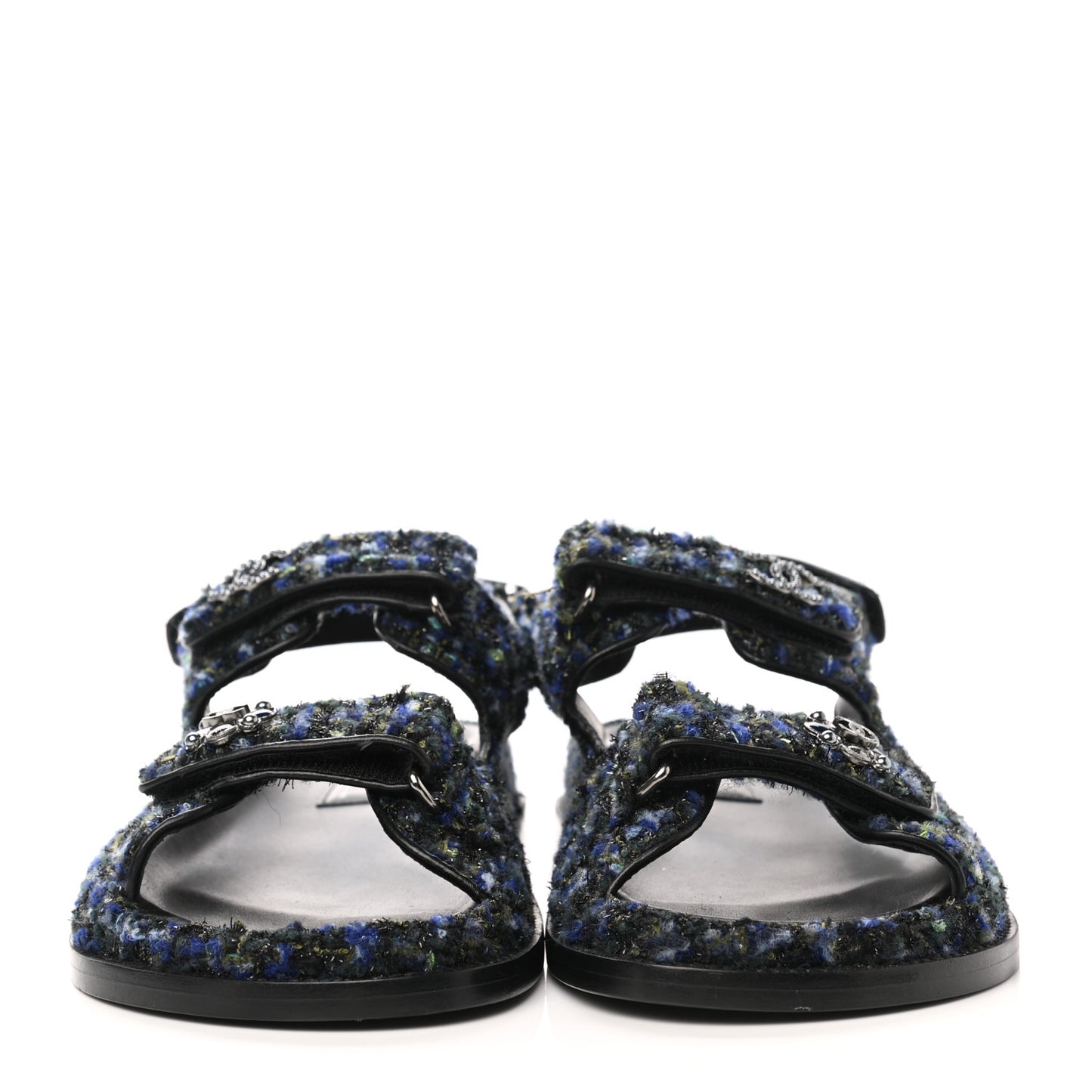 Iridescent Tweed Velcro Dad Sandals 37 Navy Blue Multicolor