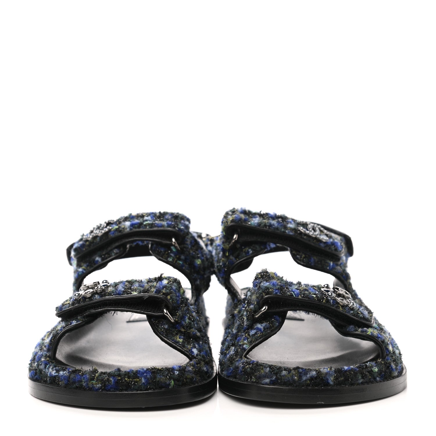 Chanel Iridescent Tweed Velcro Dad Sandals 37 Navy Blue Multicolor 2 of 11