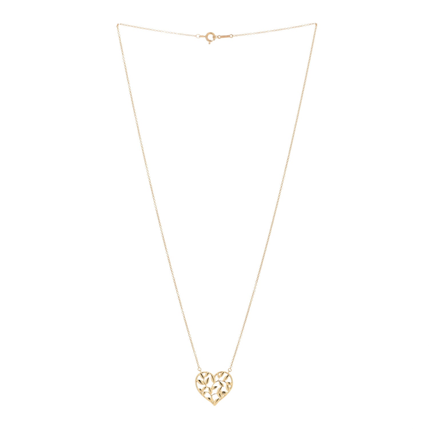 Tiffany 18K Yellow Gold Paloma Picasso Olive Leaf Heart Pendant Necklace 2 of 4