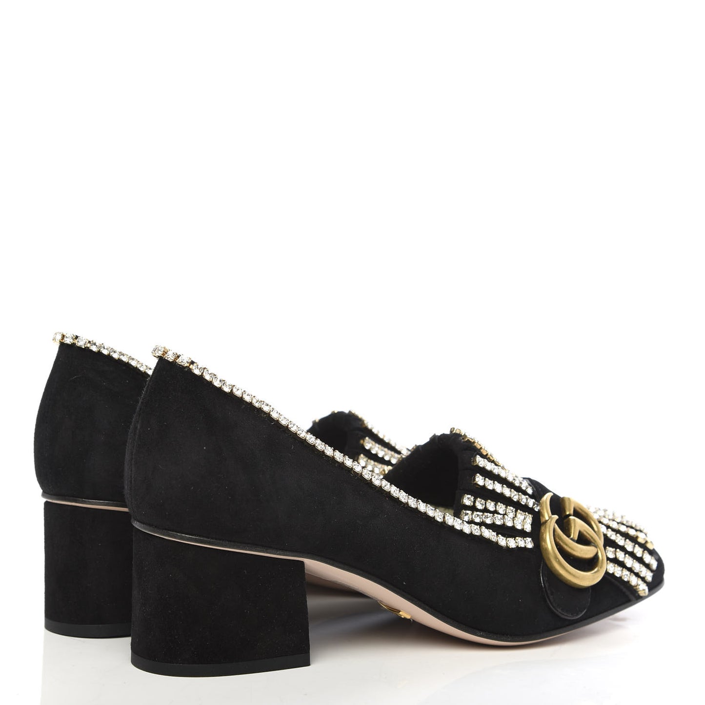 Kid Scamosciato Crystal GG Marmont Fringe 50mm Loafer Pumps 36.5 Black