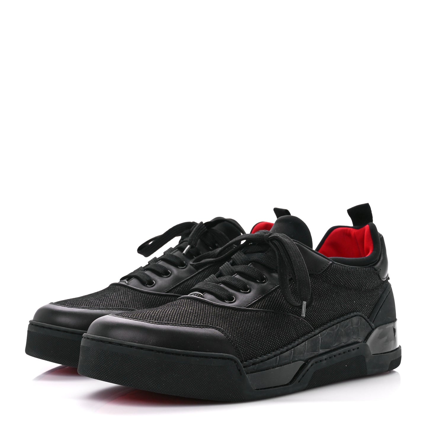 Calfskin Tisse Serre Patent Neoprene Aurelien Flat Sneakers 45.5 Black