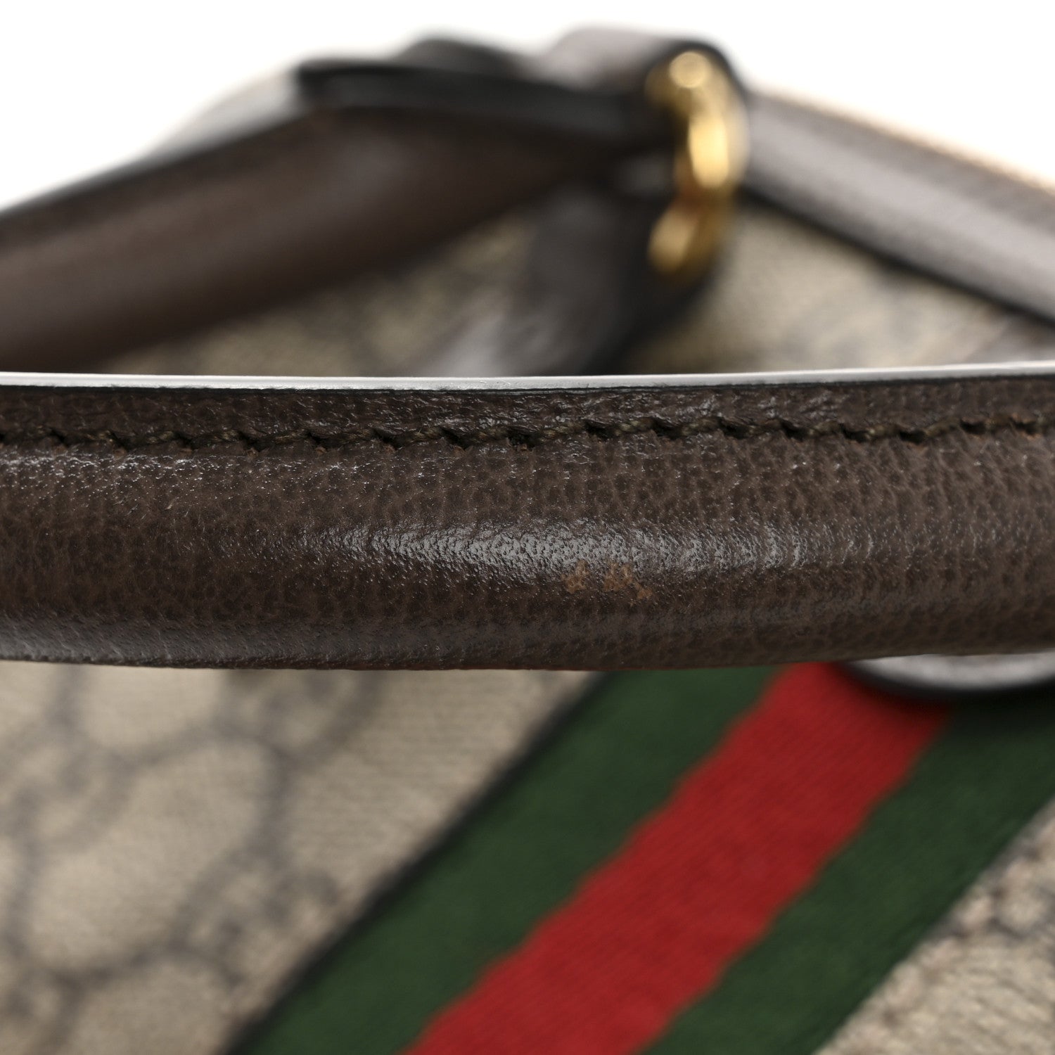 Gucci GG Supreme Monogram Textured Dollar Calfskin Web Mini Ophidia Top Handle Bag Beige Dark Brown 12 of 13