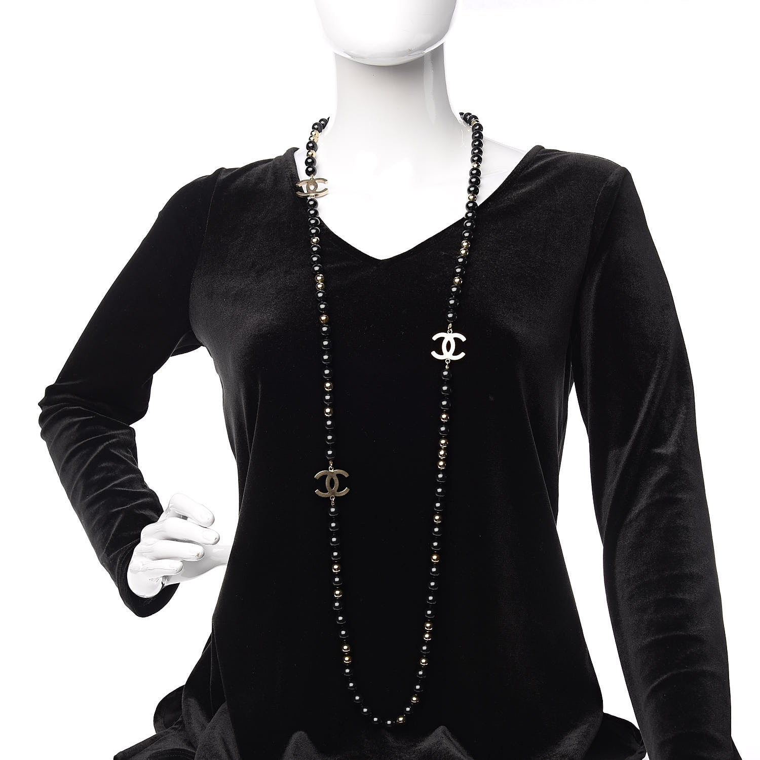 Chanel Beaded CC Long Necklace Black Gold 2 of 5