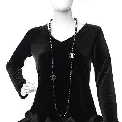Chanel Beaded CC Long Necklace Black Gold 2 of 5