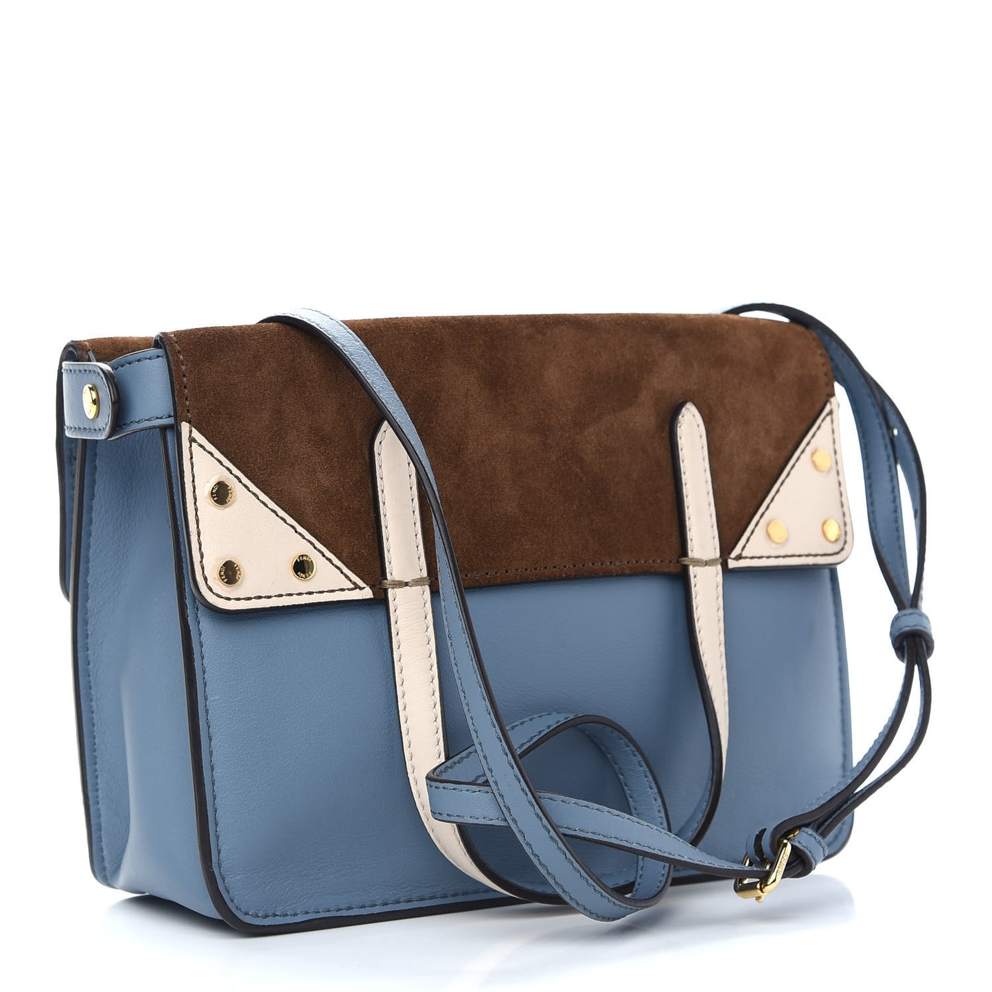 Vitello Grace Suede Small Flip Tote Azzurro Merlino Marrone Camelia