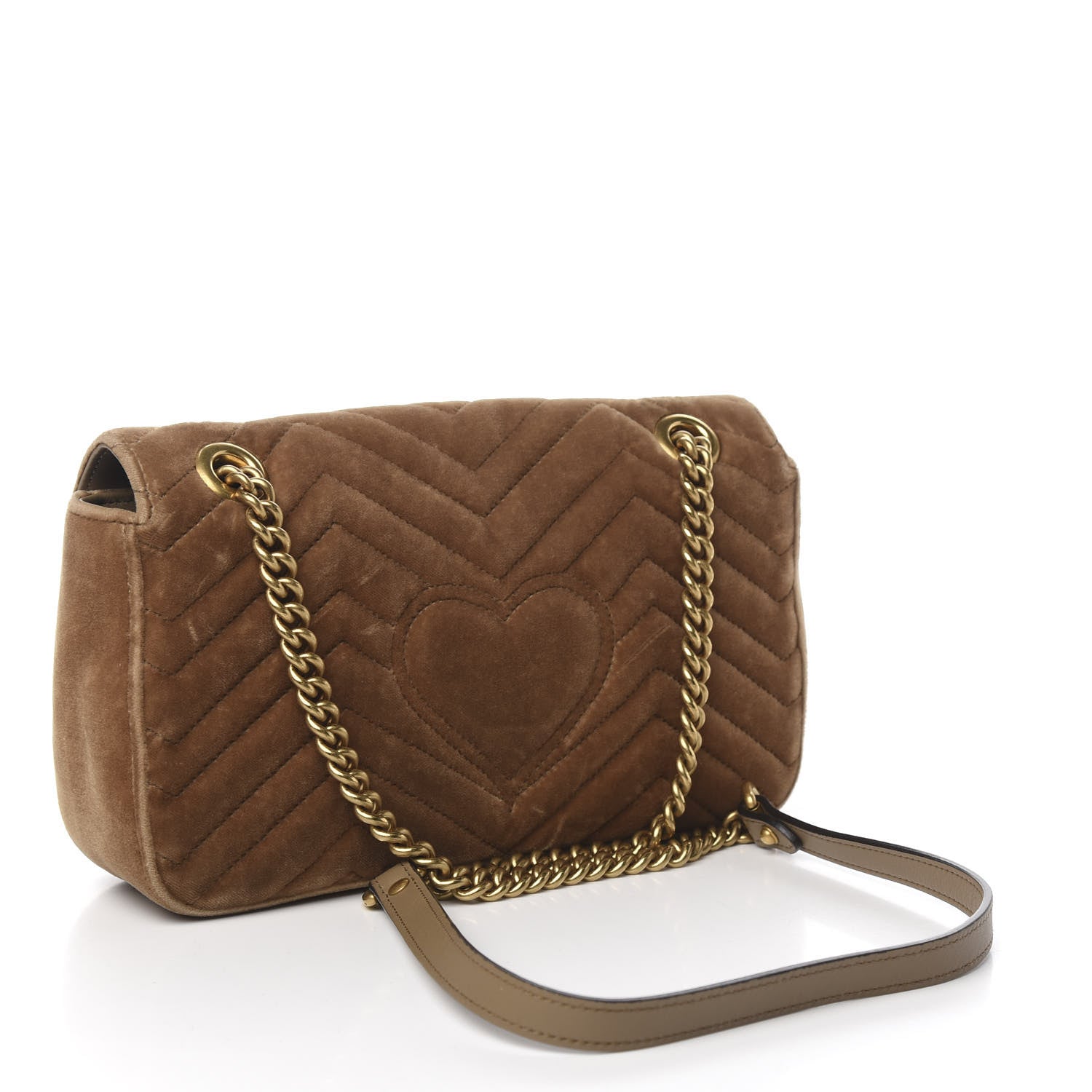 Gucci Velvet Matelasse Small GG Marmont Shoulder Bag Taupe 2 of 9