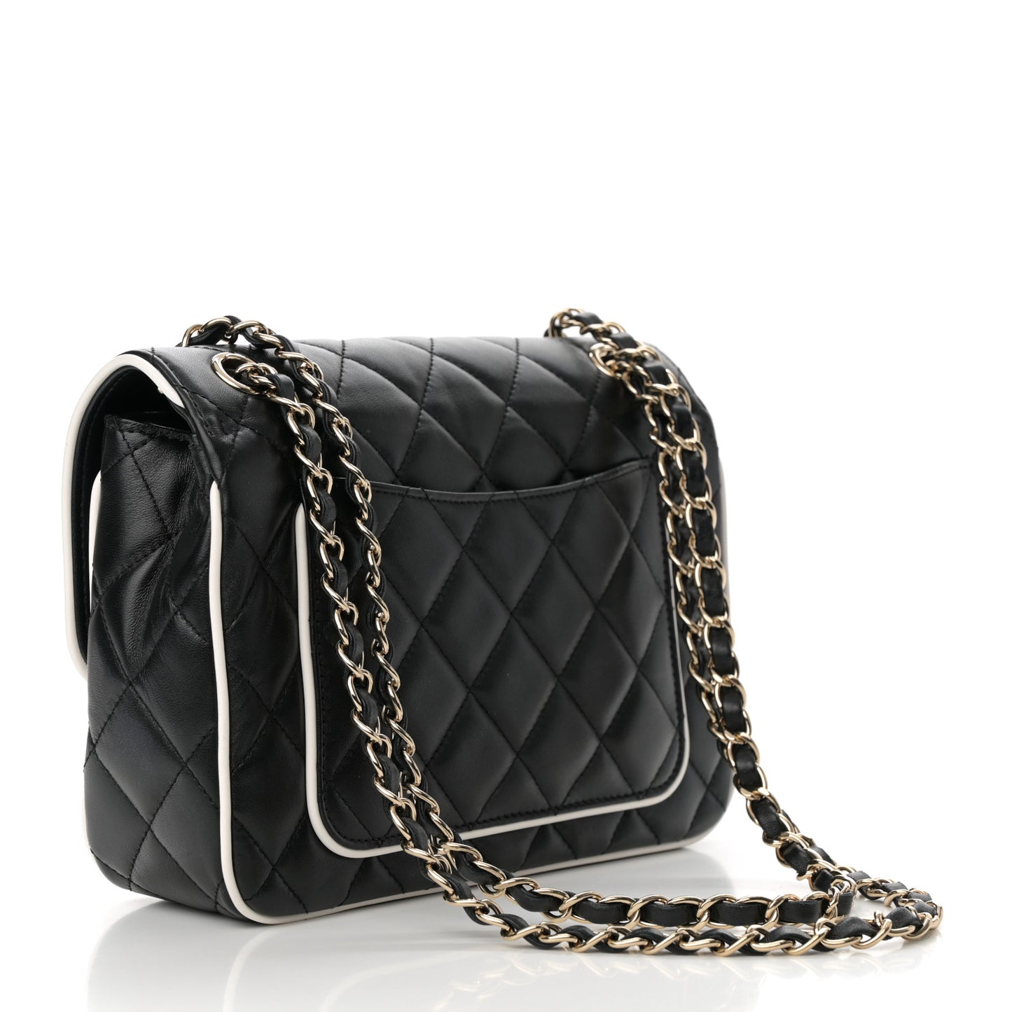 Lambskin Quilted Resin Graphic Frame Flap Bag Black White