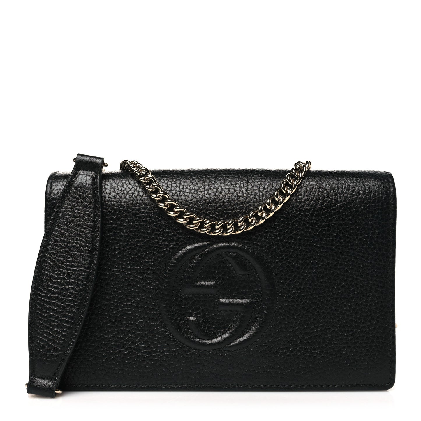 Pebbled Calfskin Soho Wallet On Chain Black