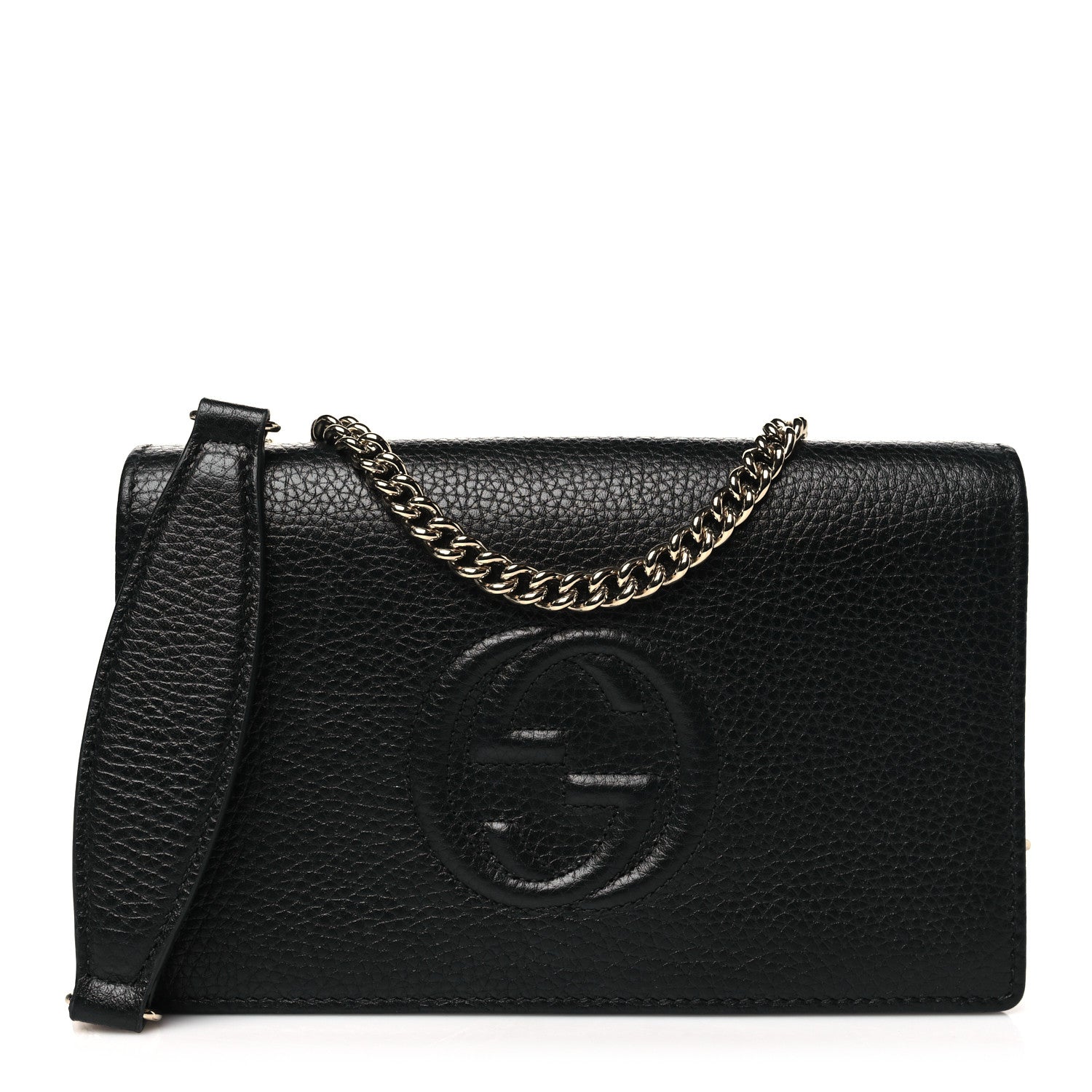 Gucci Pebbled Calfskin Soho Wallet On Chain Black 1 of 10
