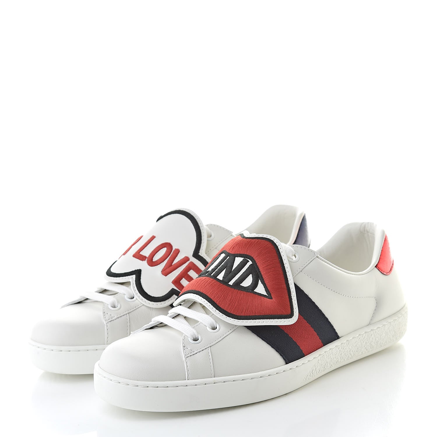 Gucci Calfskin Ayers Web Blind for Love Embroidered Mens Ace Sneakers 6.5 White 3 of 12