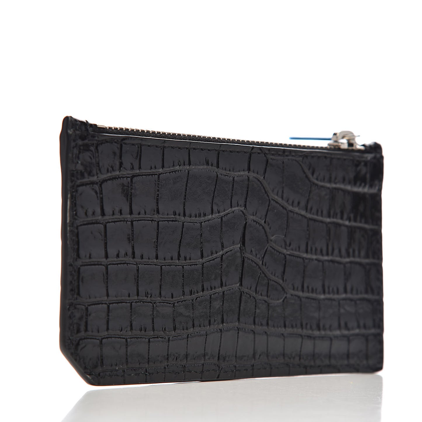 Calfskin Crocodile Embossed 5 Fragments Zip Pouch Card Holder Black