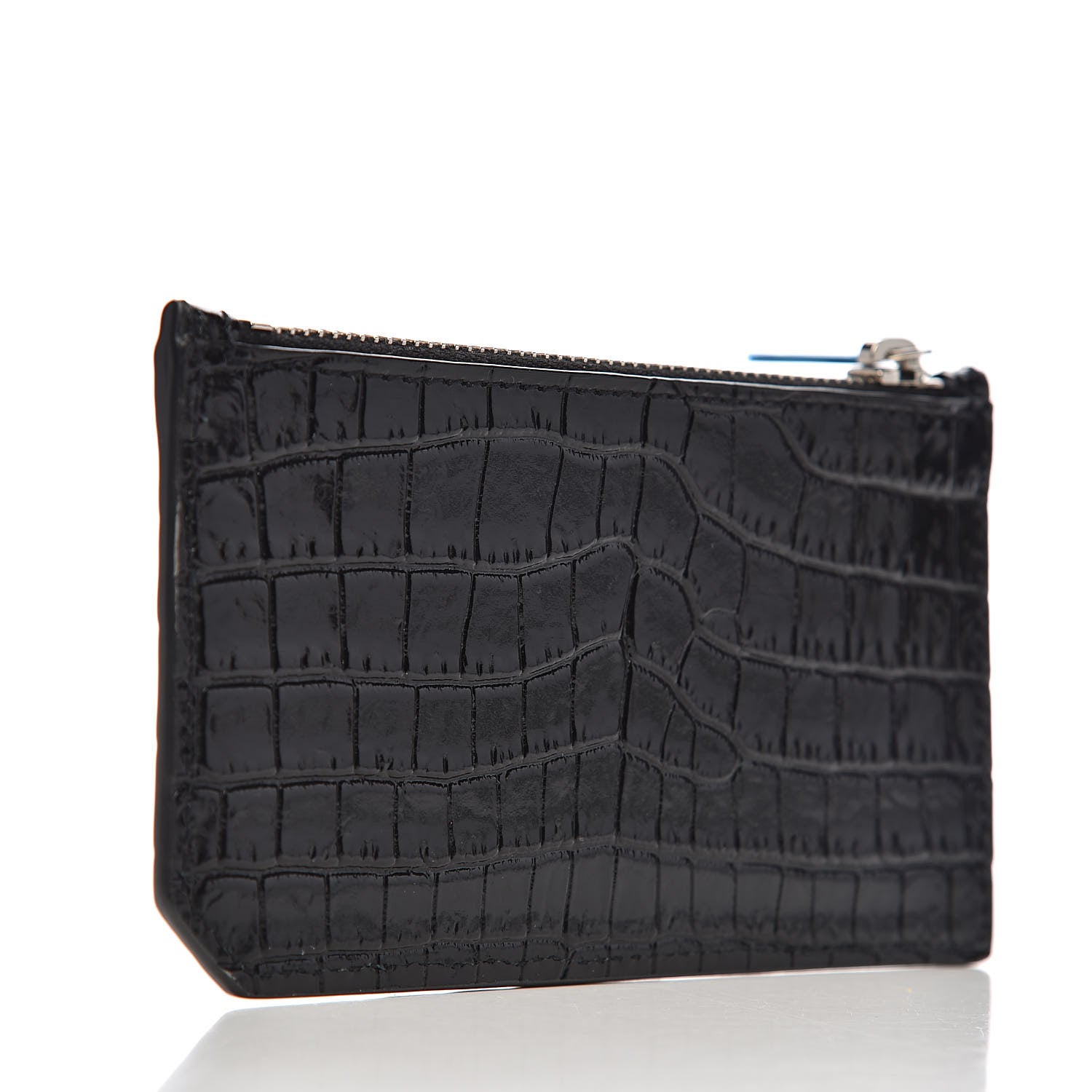 Saint Laurent Calfskin Crocodile Embossed 5 Fragments Zip Pouch Card Holder Black 3 of 8