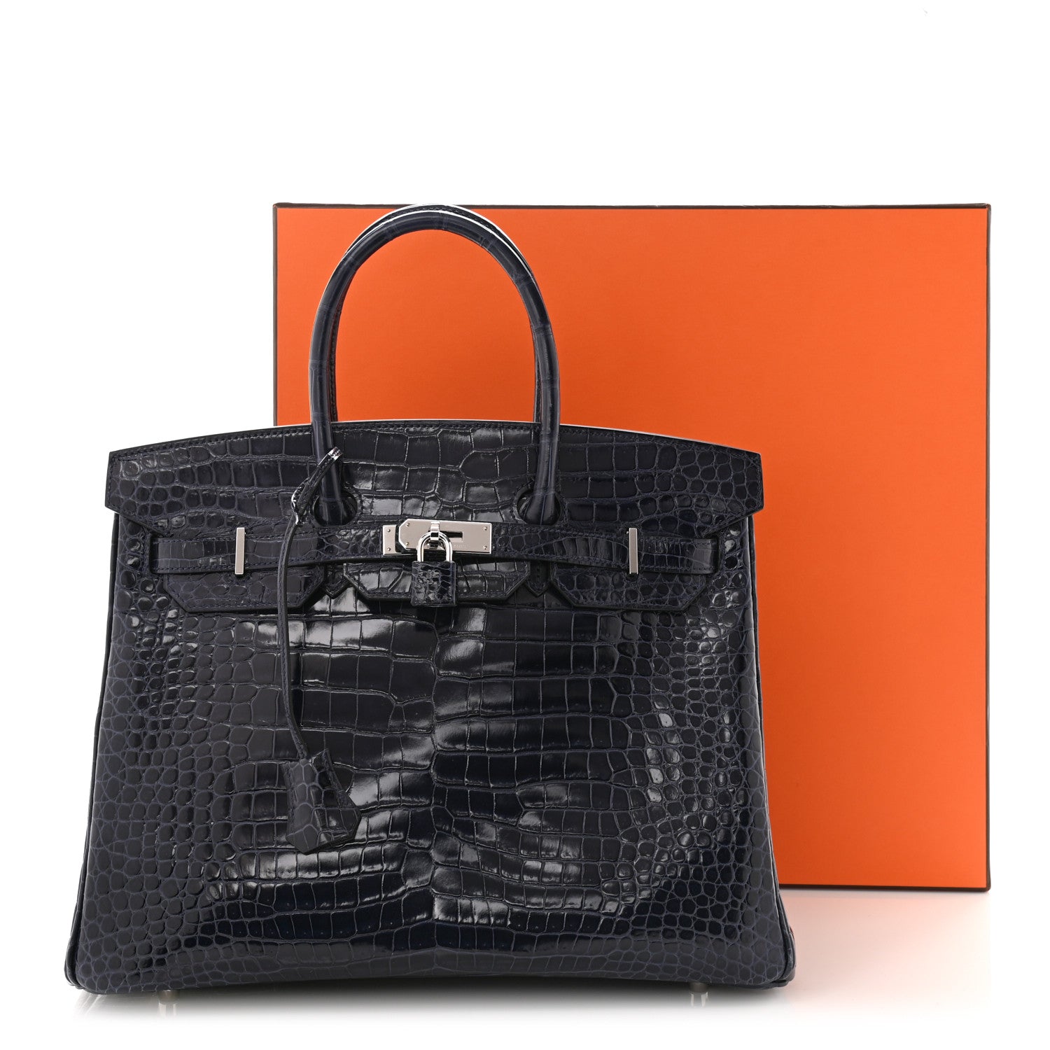 Hermes Shiny Porosus Crocodile Birkin 35 Bleu Abysse 10 of 10
