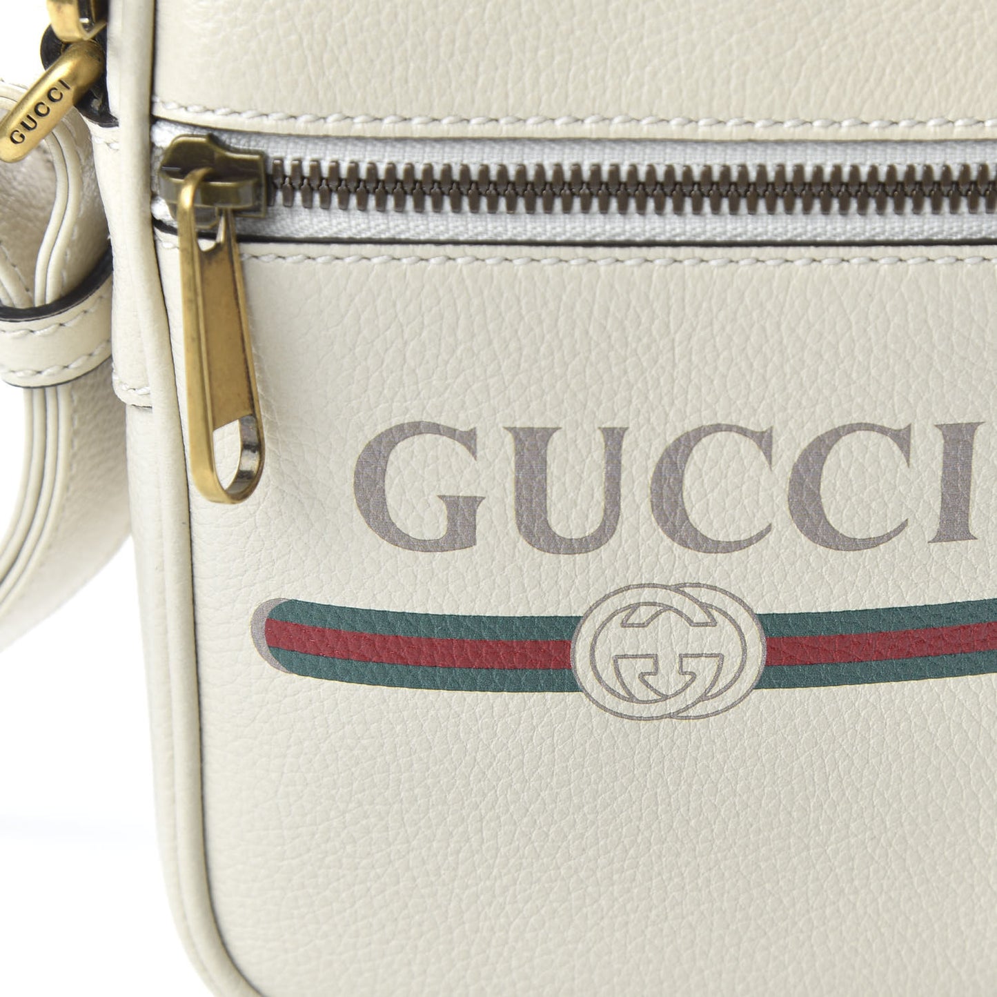 Grained Calfskin Mini Logo Messenger Bag White