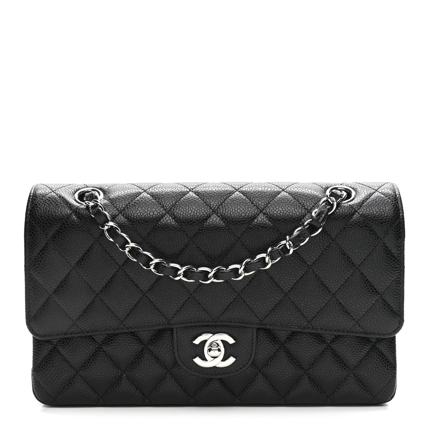 Caviar Quilted Medium Double Flap Black