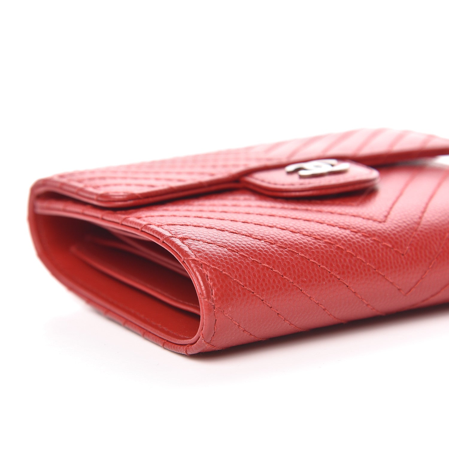 Chanel Caviar Chevron Quilted Compact Flap Wallet Dark Red 9 of 10